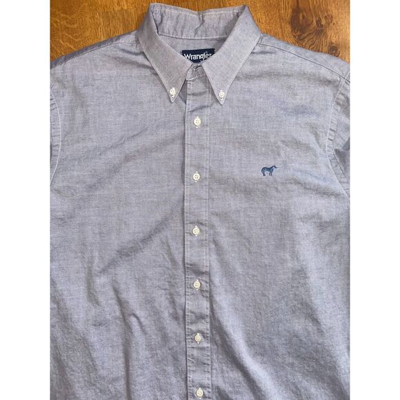 Vintage Wrangler Cowboy Cut X Long Tail Chambray Button Down USA Size Men Large - Picture 3 of 11